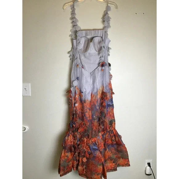 Zimmermann Wild Flower Botanica Petal Printed Linen-Silk Midi Dress Size 3 NWT - Picture 14 of 16